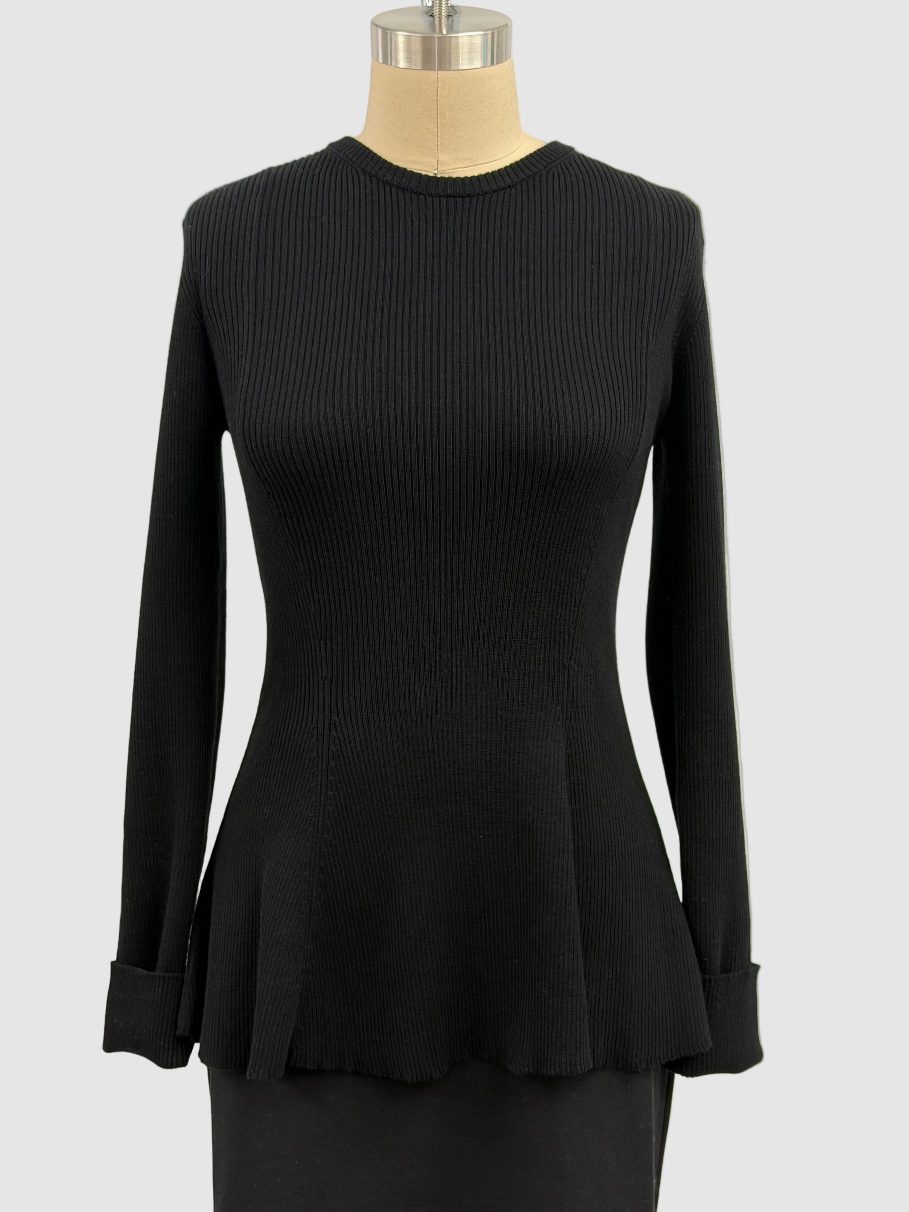 Lars Andersson Long Sleeve Peplum in Black In Superfine Merino