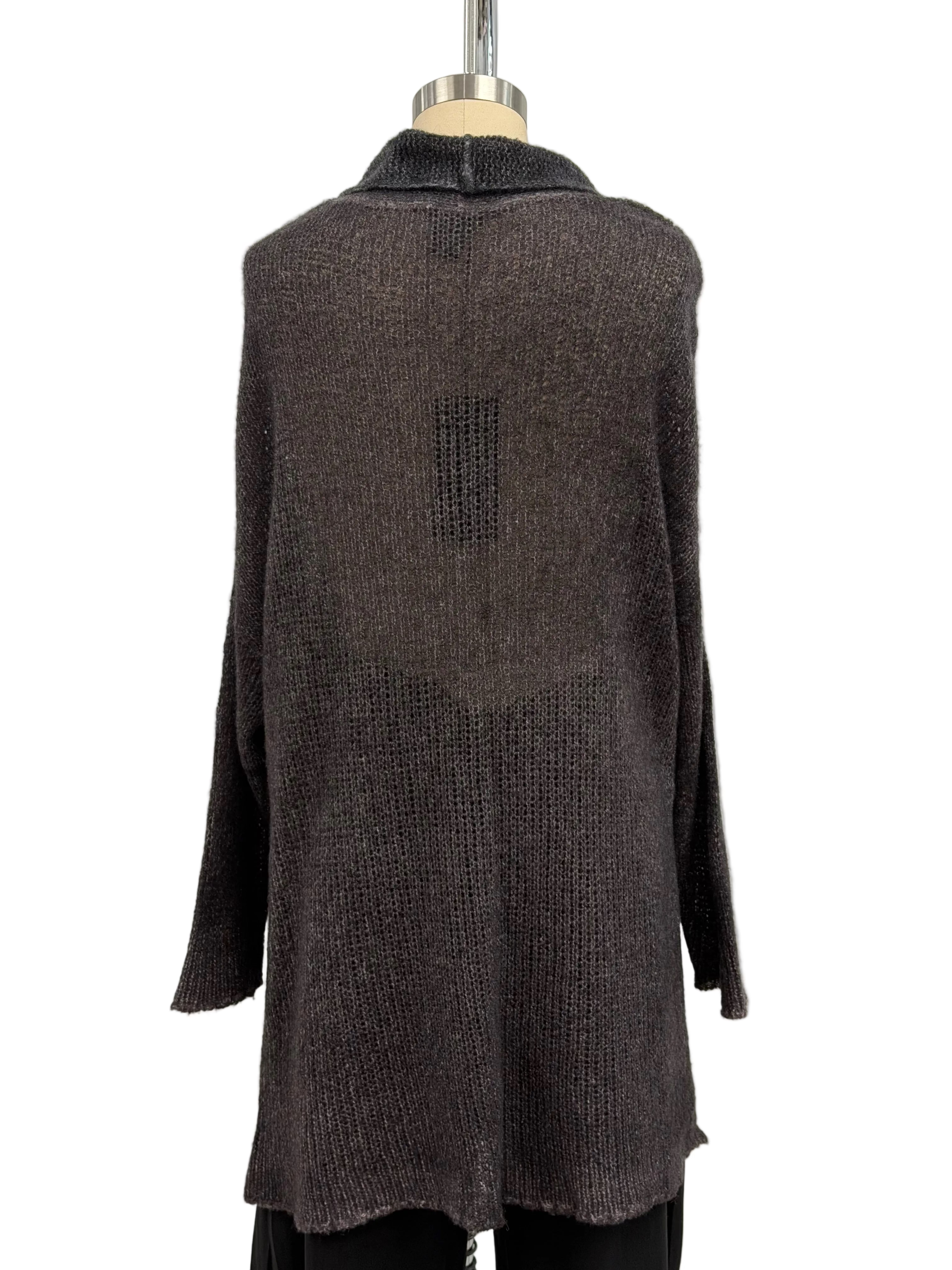 Avant Toi Hand-Painted Cashmere & Silk Square Knit Cardigan in Nero Seppia Purple