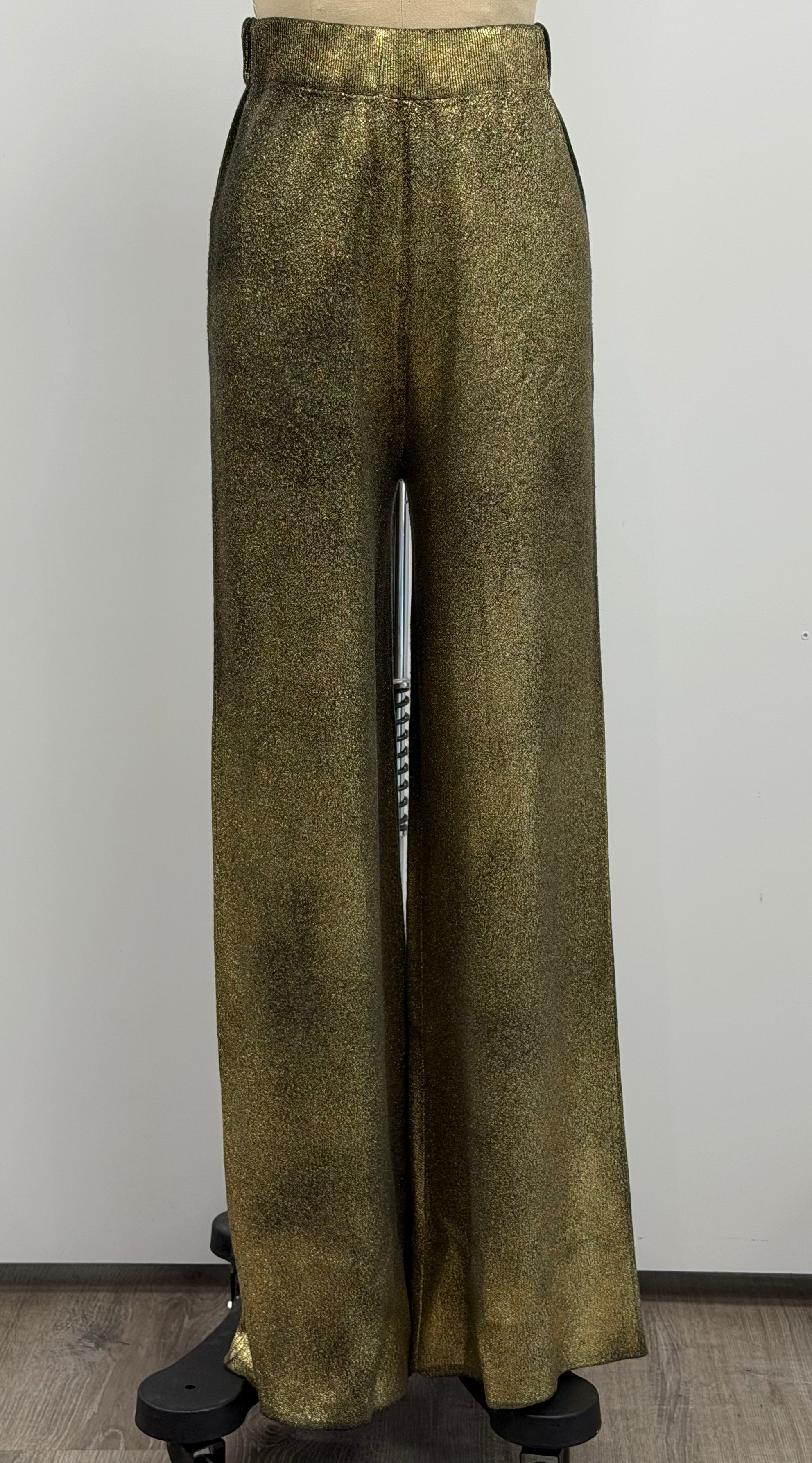 Avant Toi Wool Cashmere Laminated Palazzo Pants In Gold