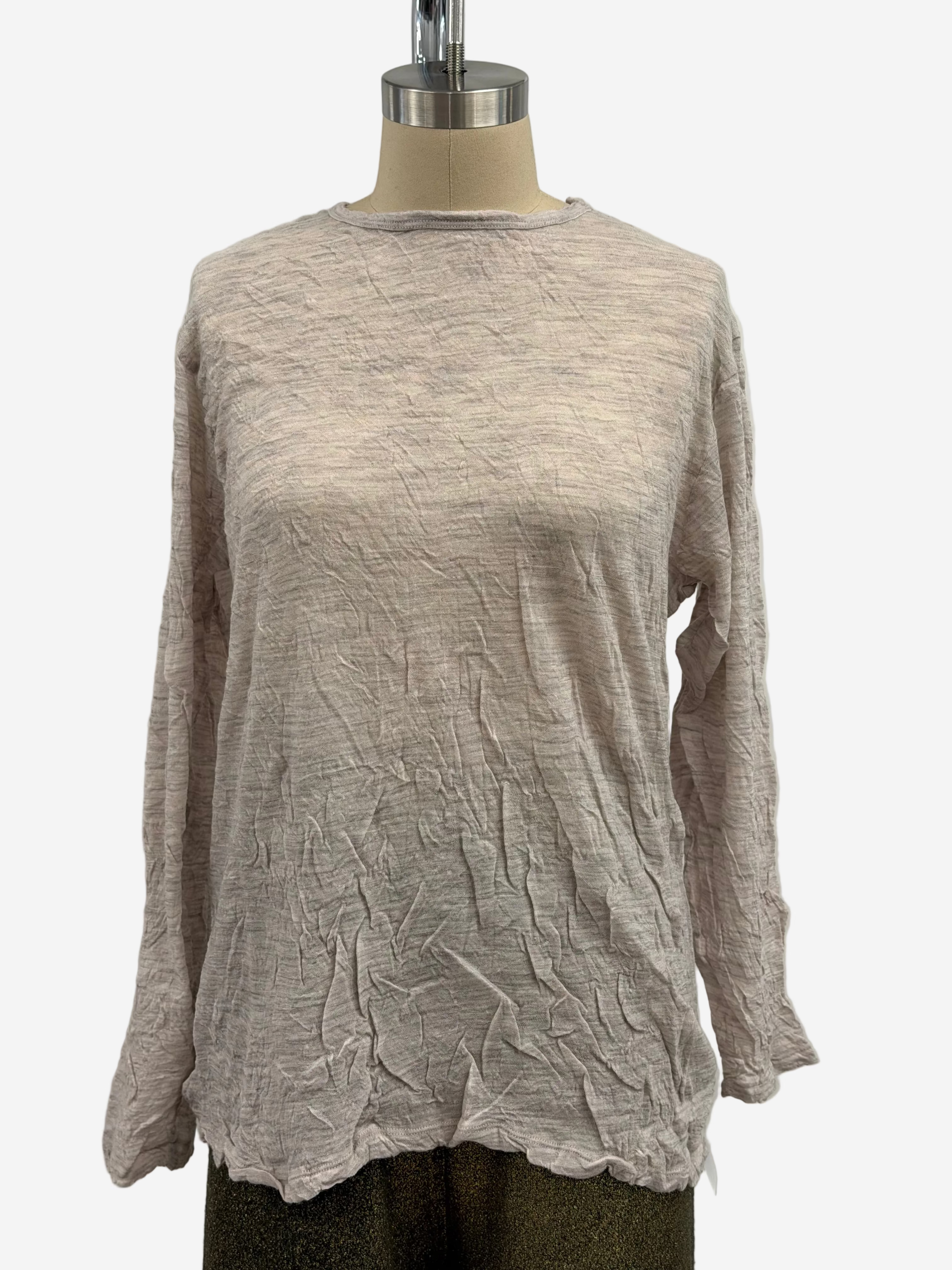 Pas De Calais Crinkle-Finish Wool Gauze Jersey Crewneck Pullover in Ivory