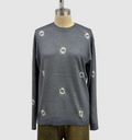 Suzusan Washable Merino Wool Crewneck Pullover Makiage Shibori Nemaki in Silver Gray/ Natural White