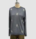 Suzusan Washable Merino Wool Crewneck Pullover Makiage Shibori Nemaki in Silver Gray/ Natural White
