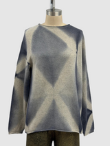 Suzusan Cashmere Seamless Long Pullover in Itajime Shibori X Silver Gray/Light Gray