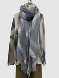 Suzusan Hand Woven Feather Weight Large Cashmere Shawl in Itajime Shibori X Silver Gray/Light Gray