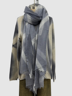 Suzusan Hand Woven Feather Weight Large Cashmere Shawl in Itajime Shibori X Silver Gray/Light Gray