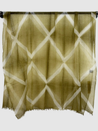 Suzusan Hand Woven Feather Weight Large Cashmere Shawl in Itajime Shibori X Olive/White