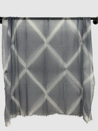 Suzusan Hand Woven Feather Weight Large Cashmere Shawl in Itajime Shibori X Silver Gray/Light Gray