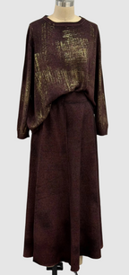Avant Toi Hand-Painted Ultralight Cashmere Wool Needle Stitch Flared Skirt in N/ Bordeaux