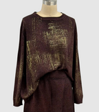 Avant Toi Hand-Oainted Cashmere Baot Neck Oversized Pullover With Check Lamination in Nero Bordeaux
