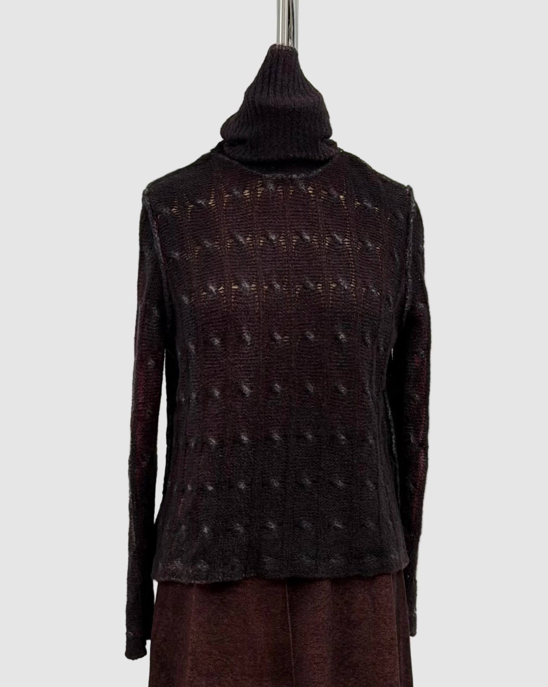 Avant Toi Hand Painted Braided High Neck Cashmere-Silk Pullover In Nero Wine