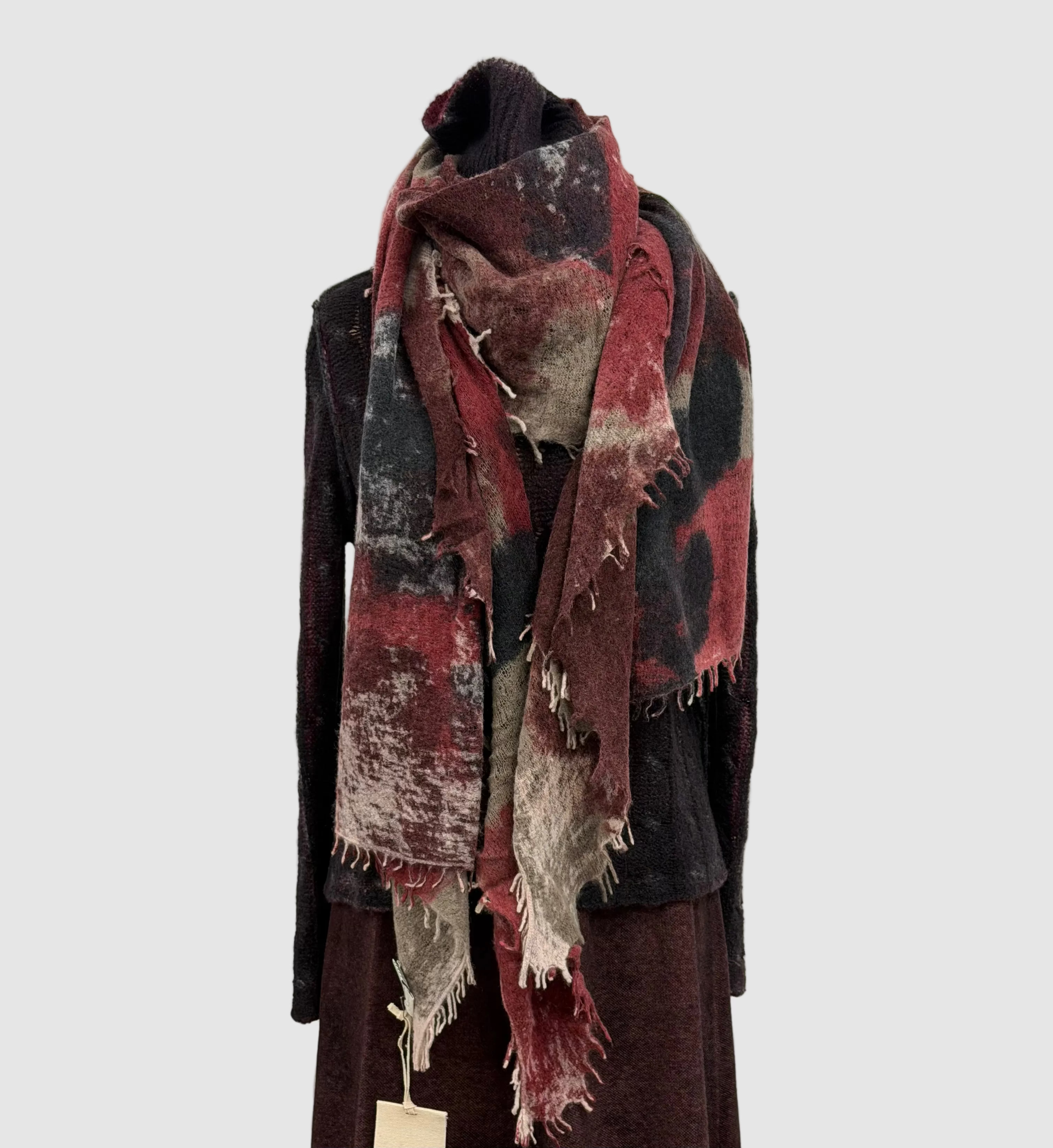 Avant Toi Hand Painted Braided High Neck Cashmere-Silk Pullover In Nero Wine