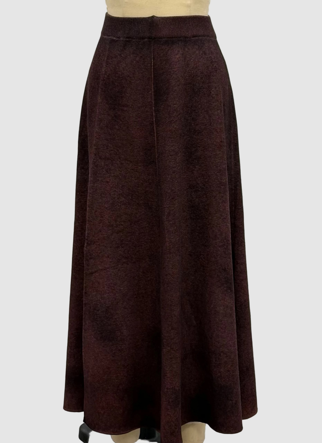 Avant Toi Hand-Painted Ultralight Cashmere Wool Needle Stitch Flared Skirt in N/ Bordeaux
