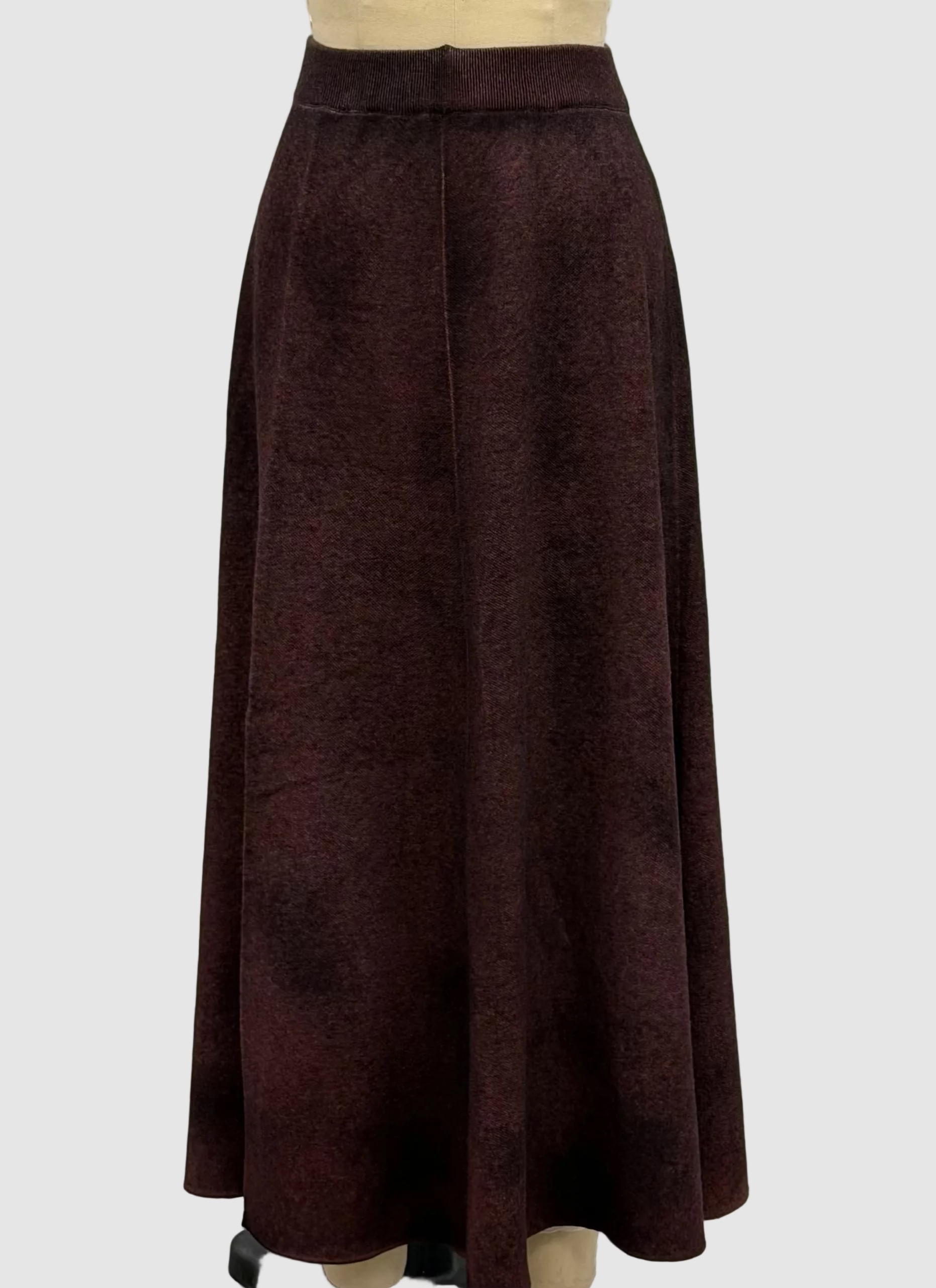 Avant Toi Hand-Painted Ultralight Cashmere Wool Needle Stitch Flared Skirt in N/ Bordeaux