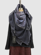 Avant Toi Hand-Painted Pomegranate Print Foulard Scarf With Destroyed Edges in N/Blu Navy