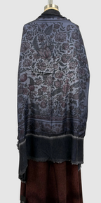 Avant Toi Hand-Painted Pomegranate Print Foulard Scarf With Destroyed Edges in N/Blu Navy