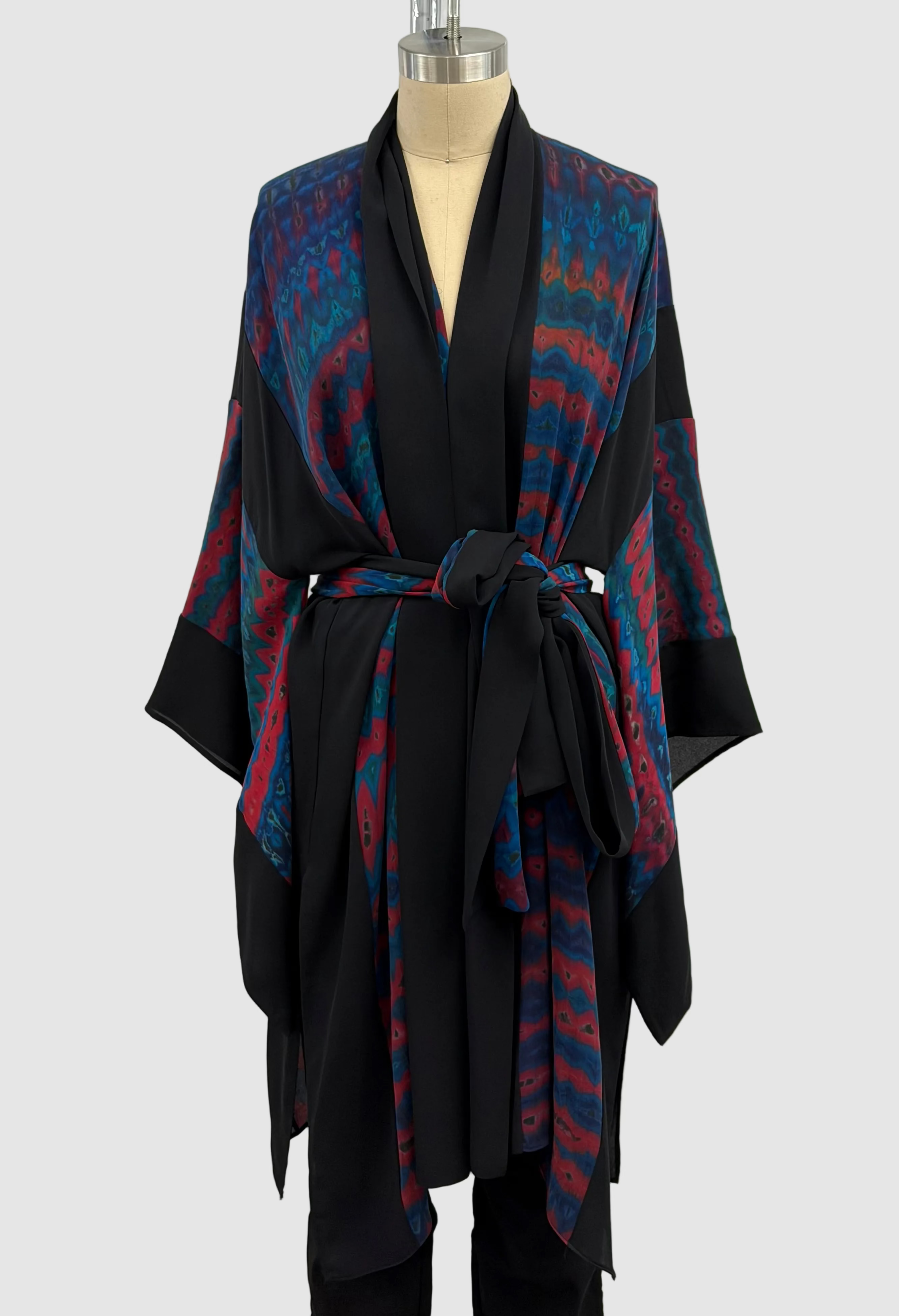 Carter Smith Silk Kimono and Obi in Red/Teal Shibori