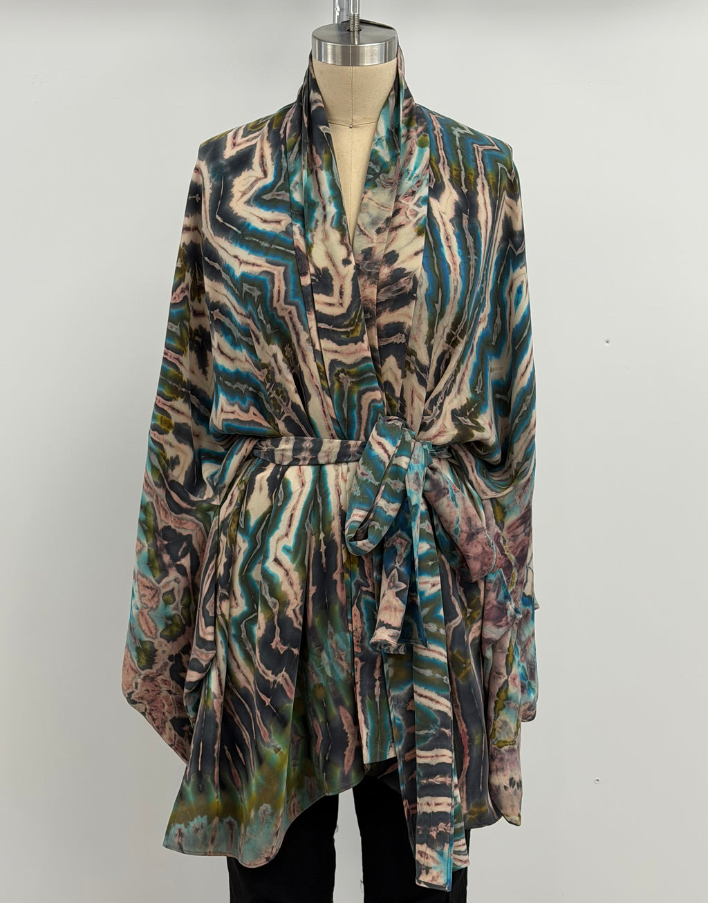 Carter Smith Kimoni and Obi in Pink, Gray, Blue Shibori