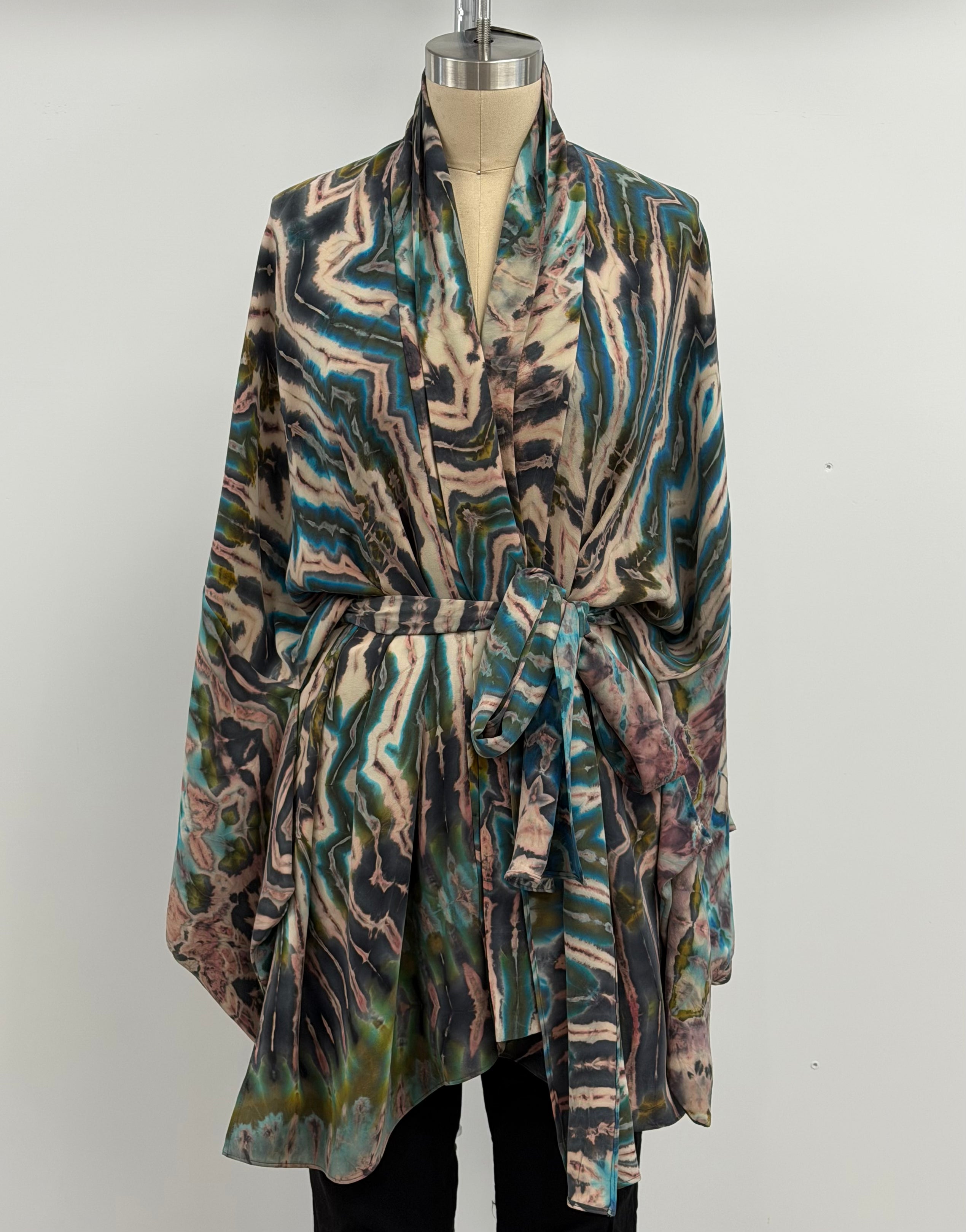 Carter Smith Kimoni and Obi in Pink, Gray, Blue Shibori