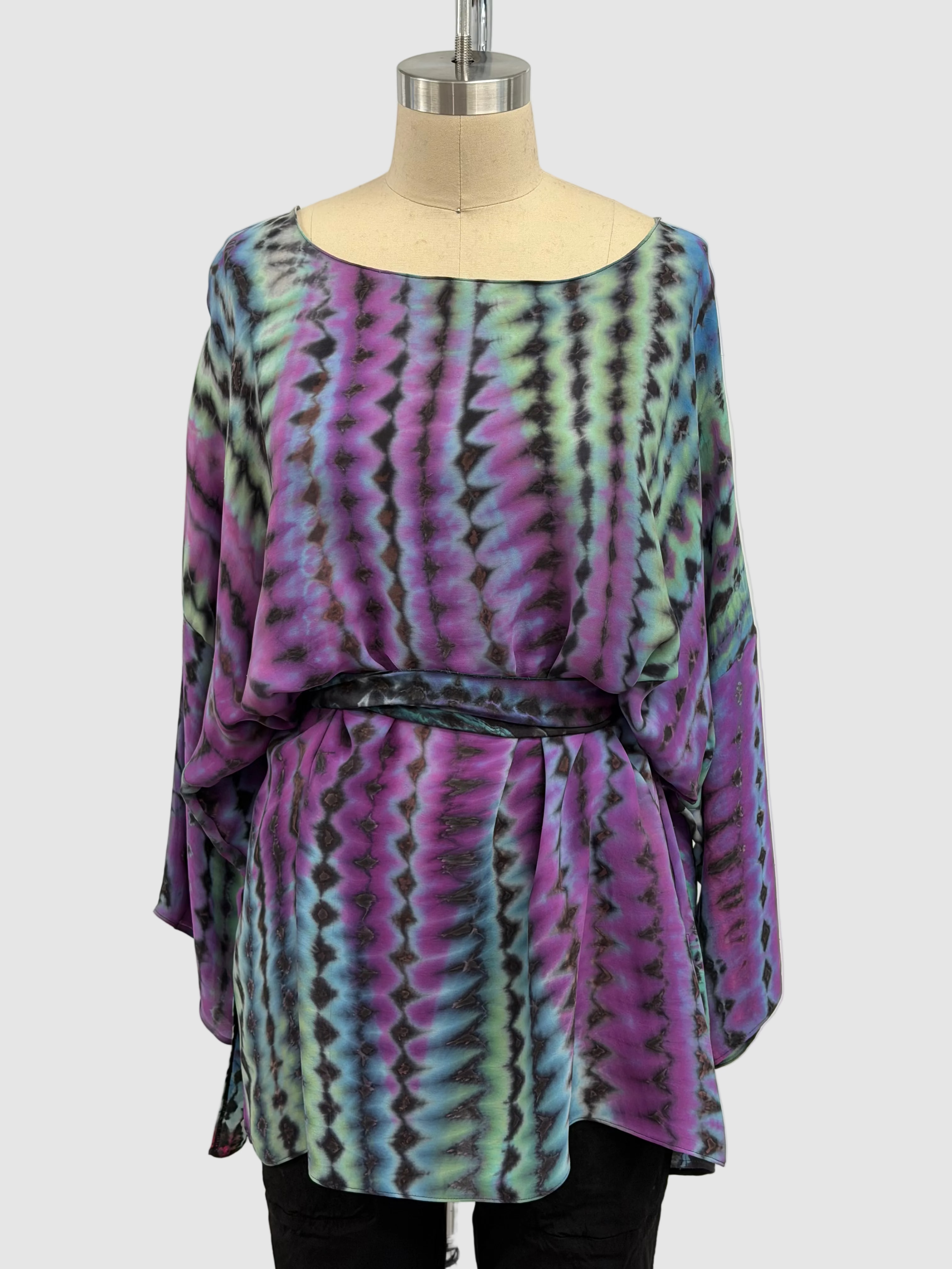 Carter Smith Mary T Top with Scarf in Purple, Green, and Blue Shibori