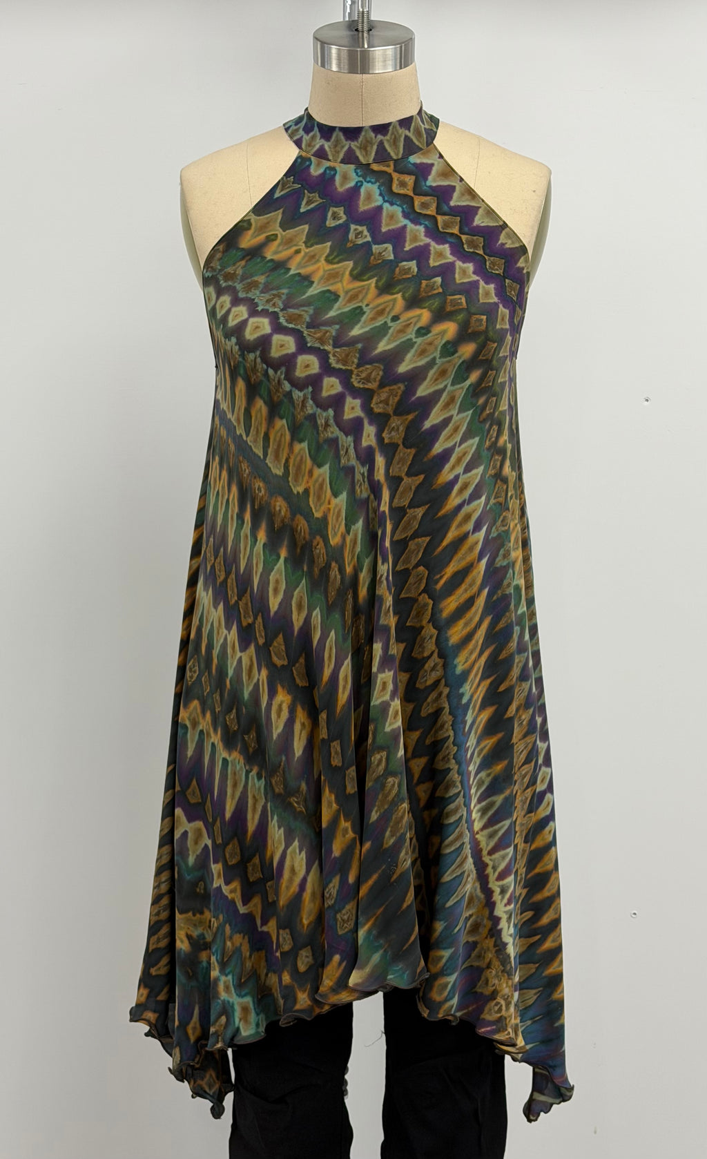 Carter Smith Shibori Bias Dress in Purple, Green, and Gold