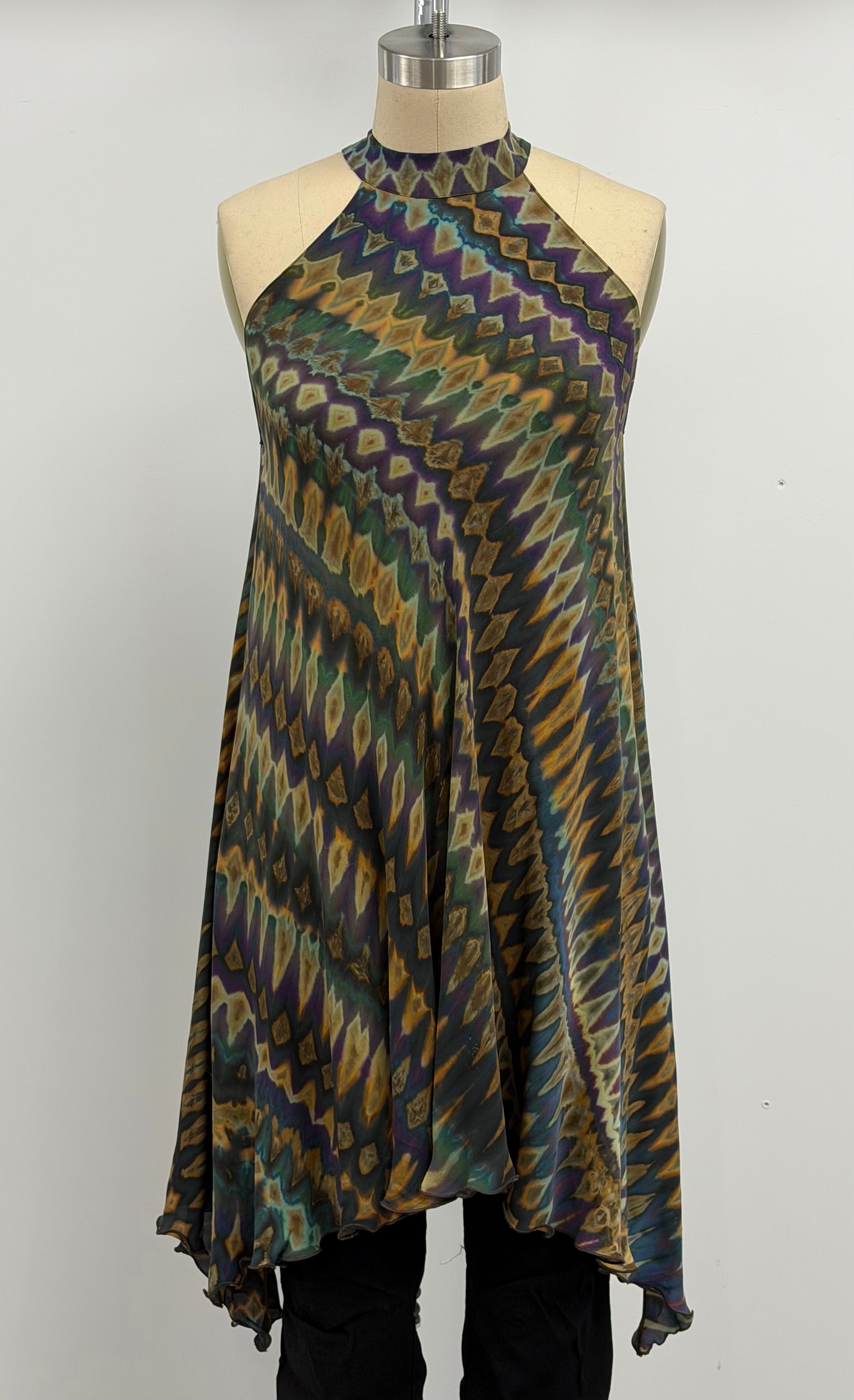 Carter Smith Shibori Bias Dress in Purple, Green, and Gold