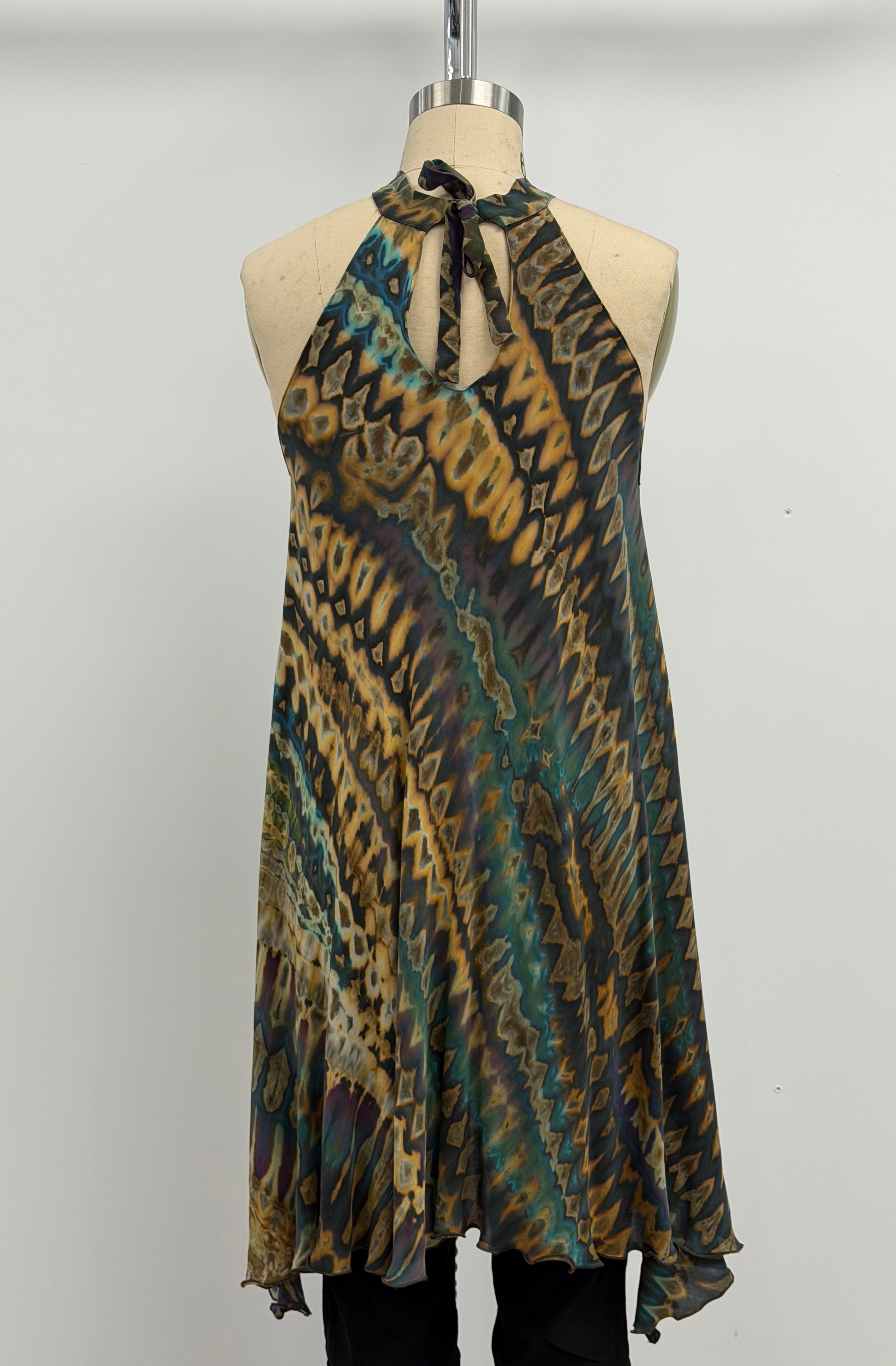 Carter Smith Shibori Bias Dress in Purple, Green, and Gold