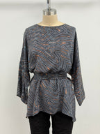Carter Smith Shibori Mary Top with Scarf in Blue, Gray, and Salmon