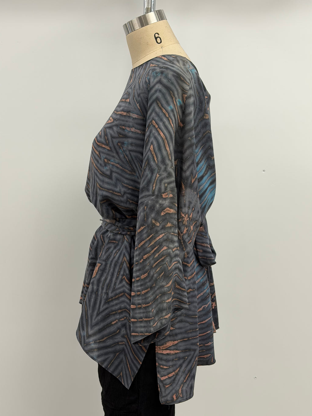 Carter Smith Shibori Mary Top with Scarf in Blue, Gray, and Salmon