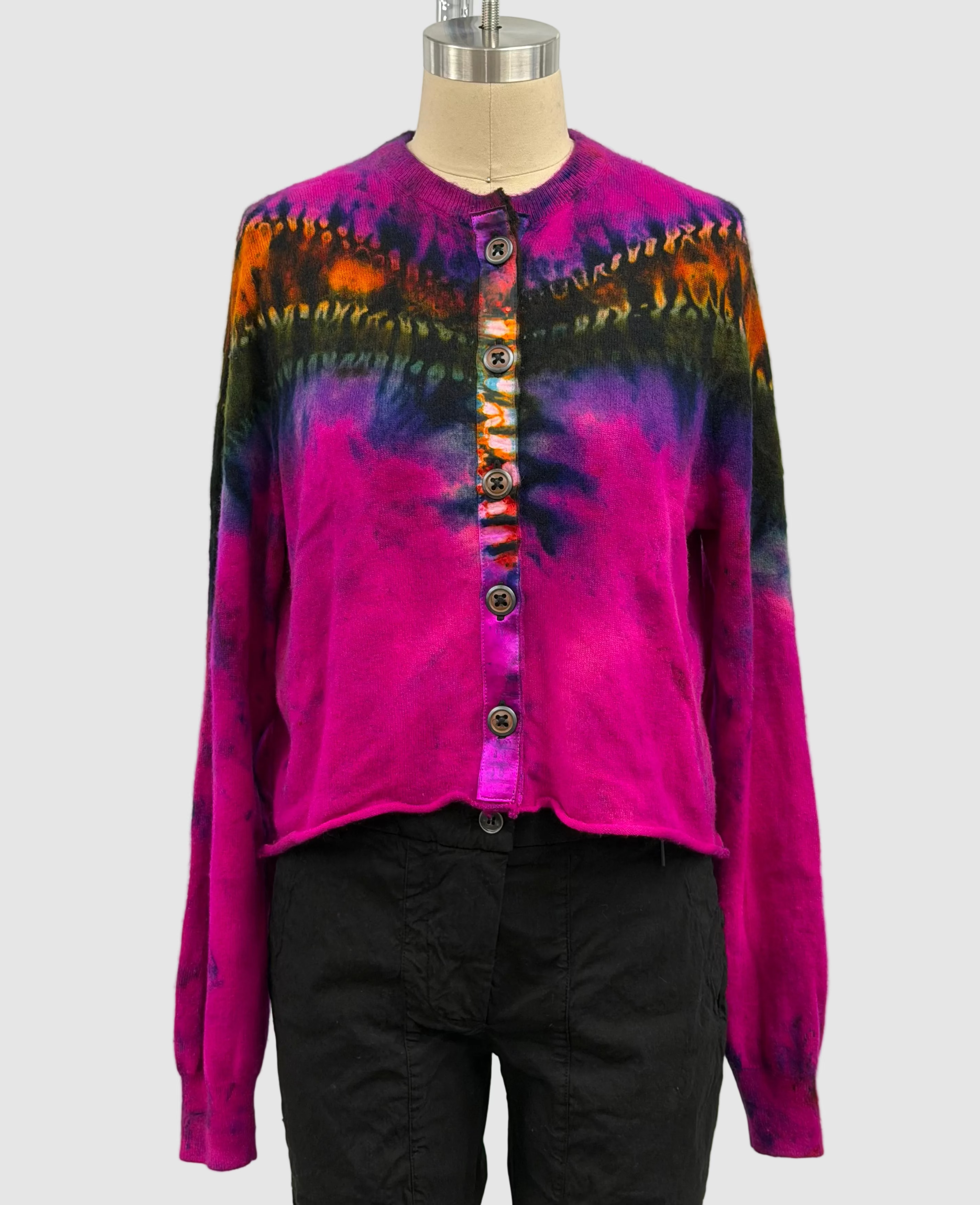 Galadriel Mattei Hand-Dyed Cashmere Wingspan Cardigan Vanishing in Hot Pink Multi