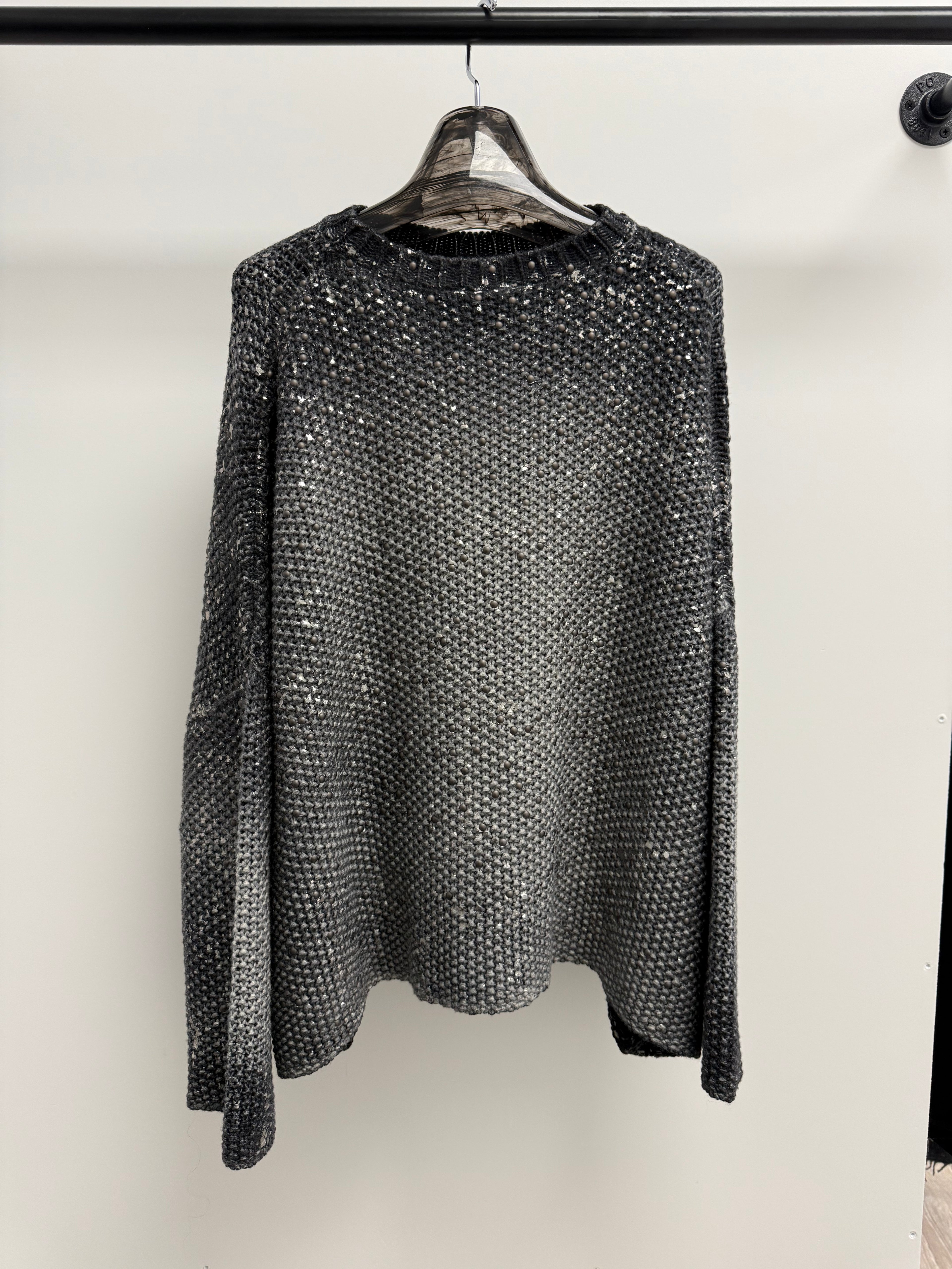 Merino Wool & Cashmere Husky Laminated Pullover with Studs