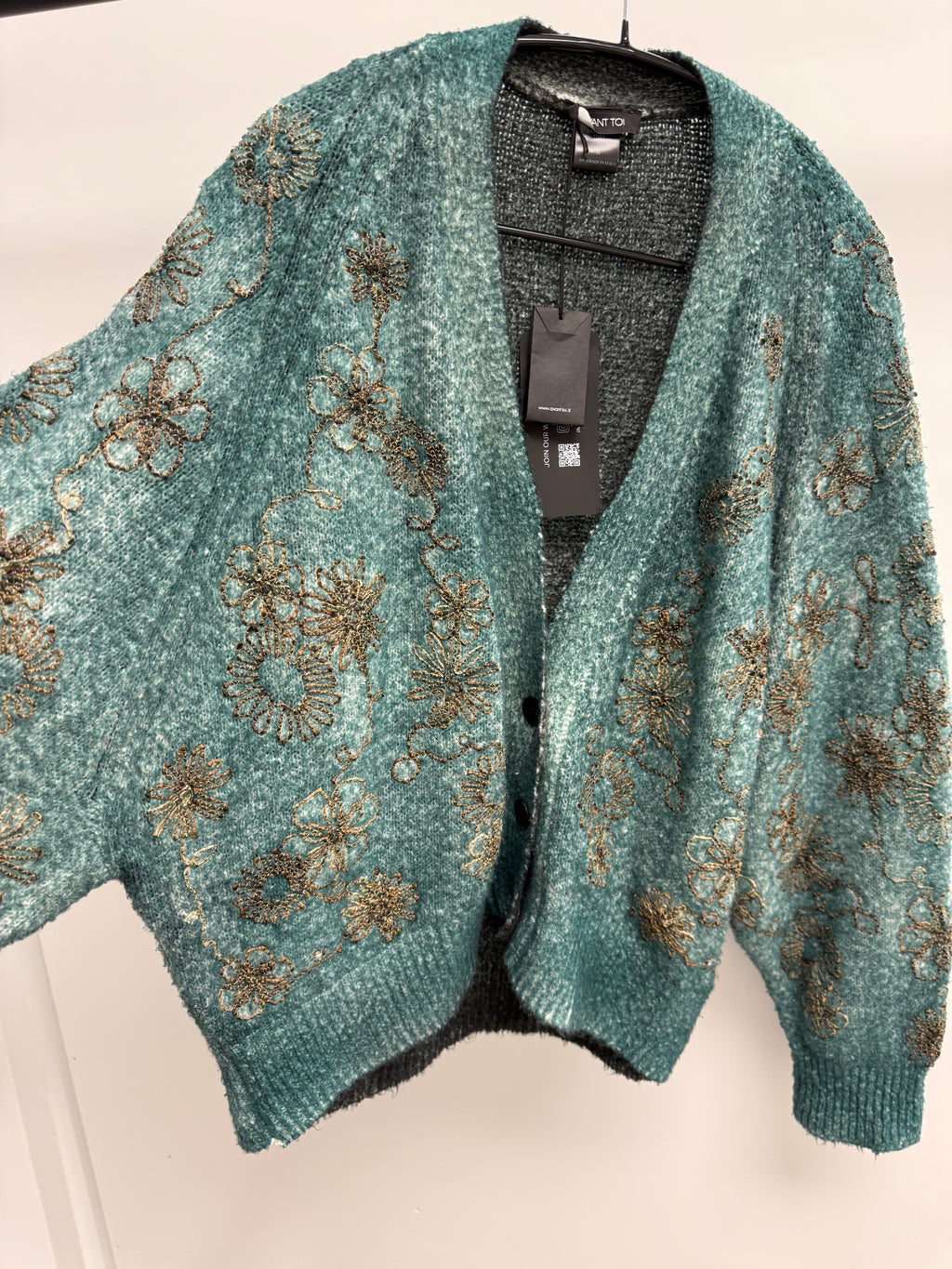 NVerderame Cotton Oversized Raffia Embroidered Cardigan