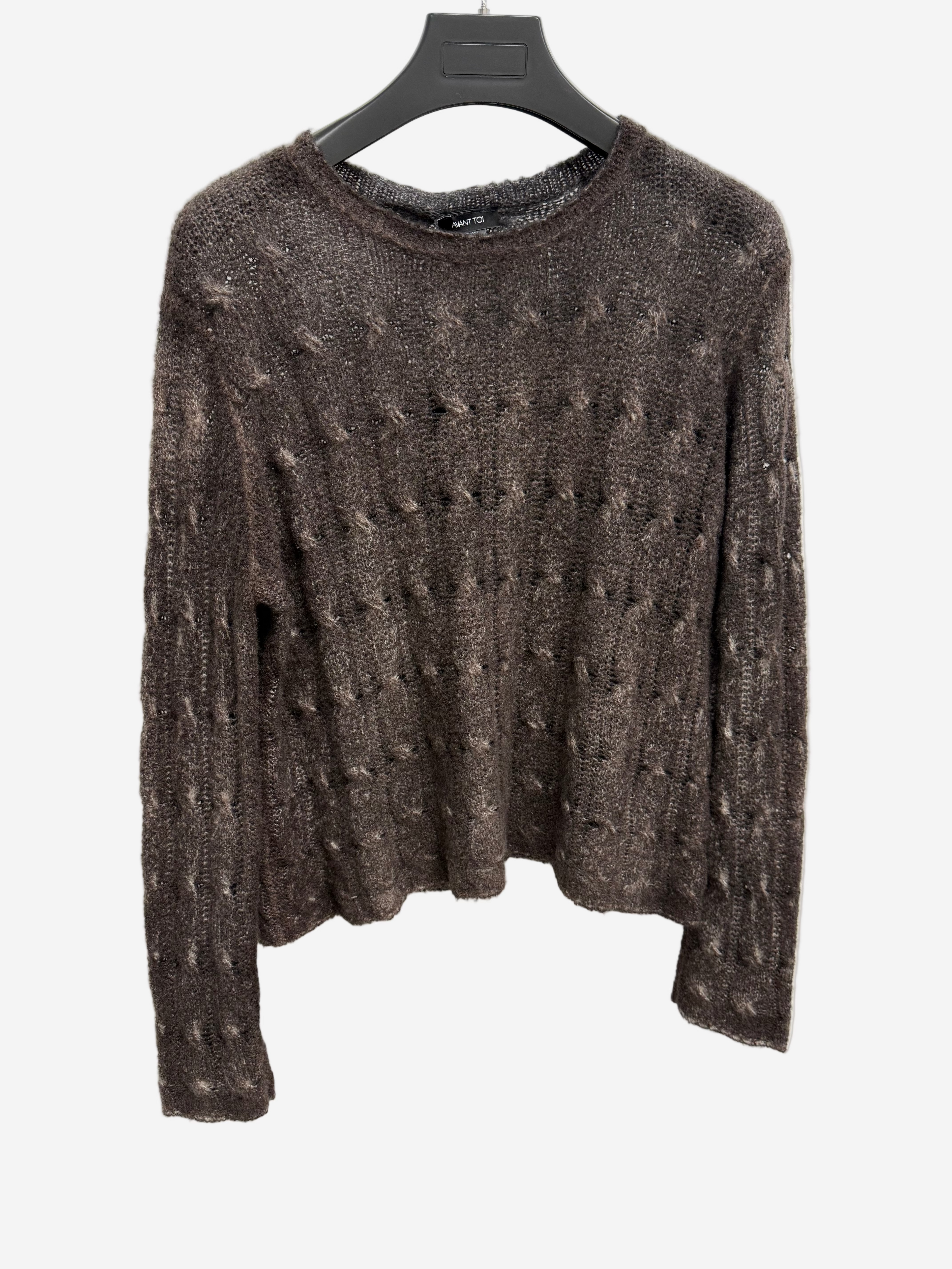 Avant Toi Hand Painted Braided Round Neck Cashmere/Silk Pullover in N/Moro