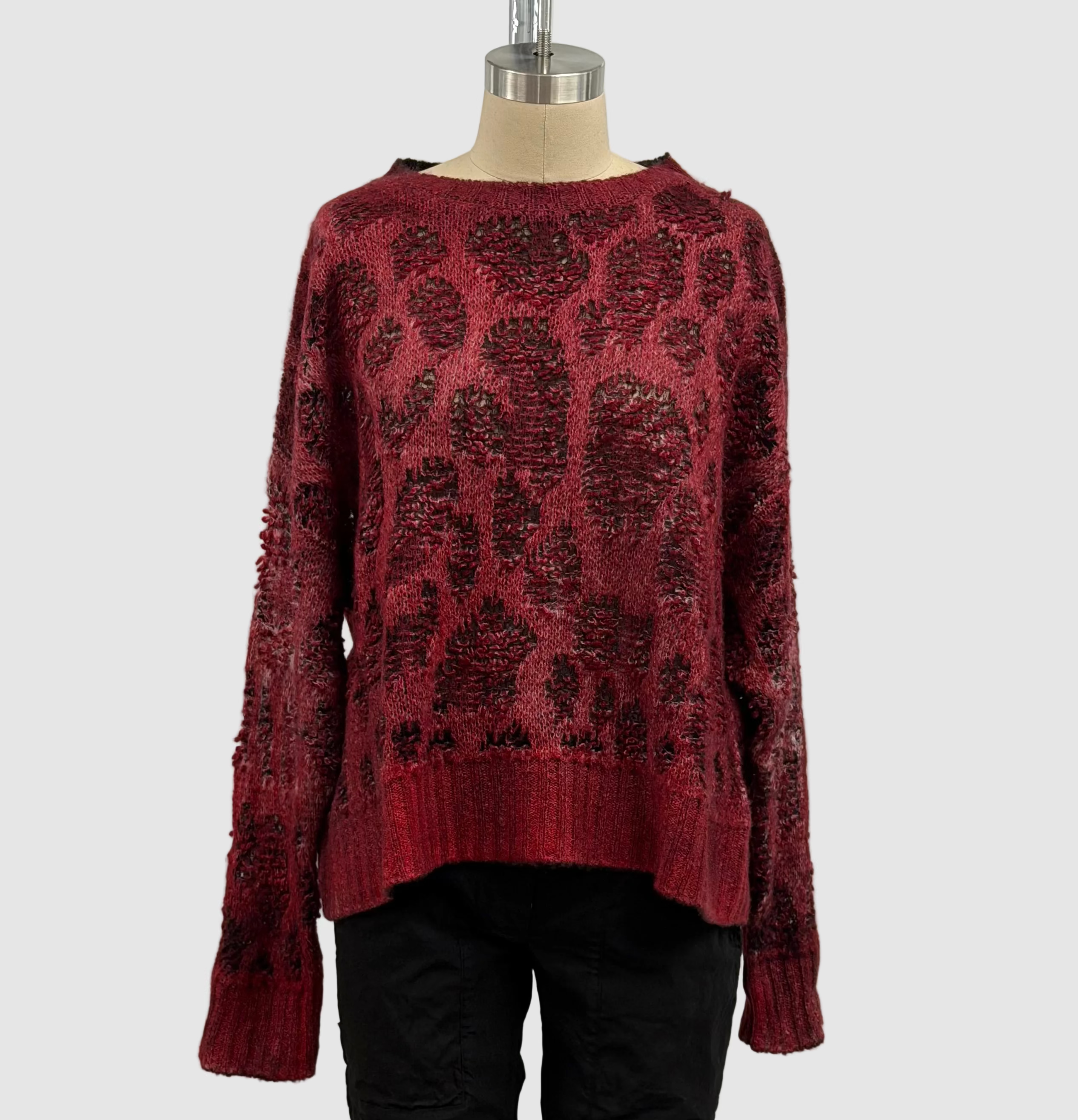 Avant Toi Hand-Painted Leopard Jacquard Effect Round Neck Pullover in N/Tibet