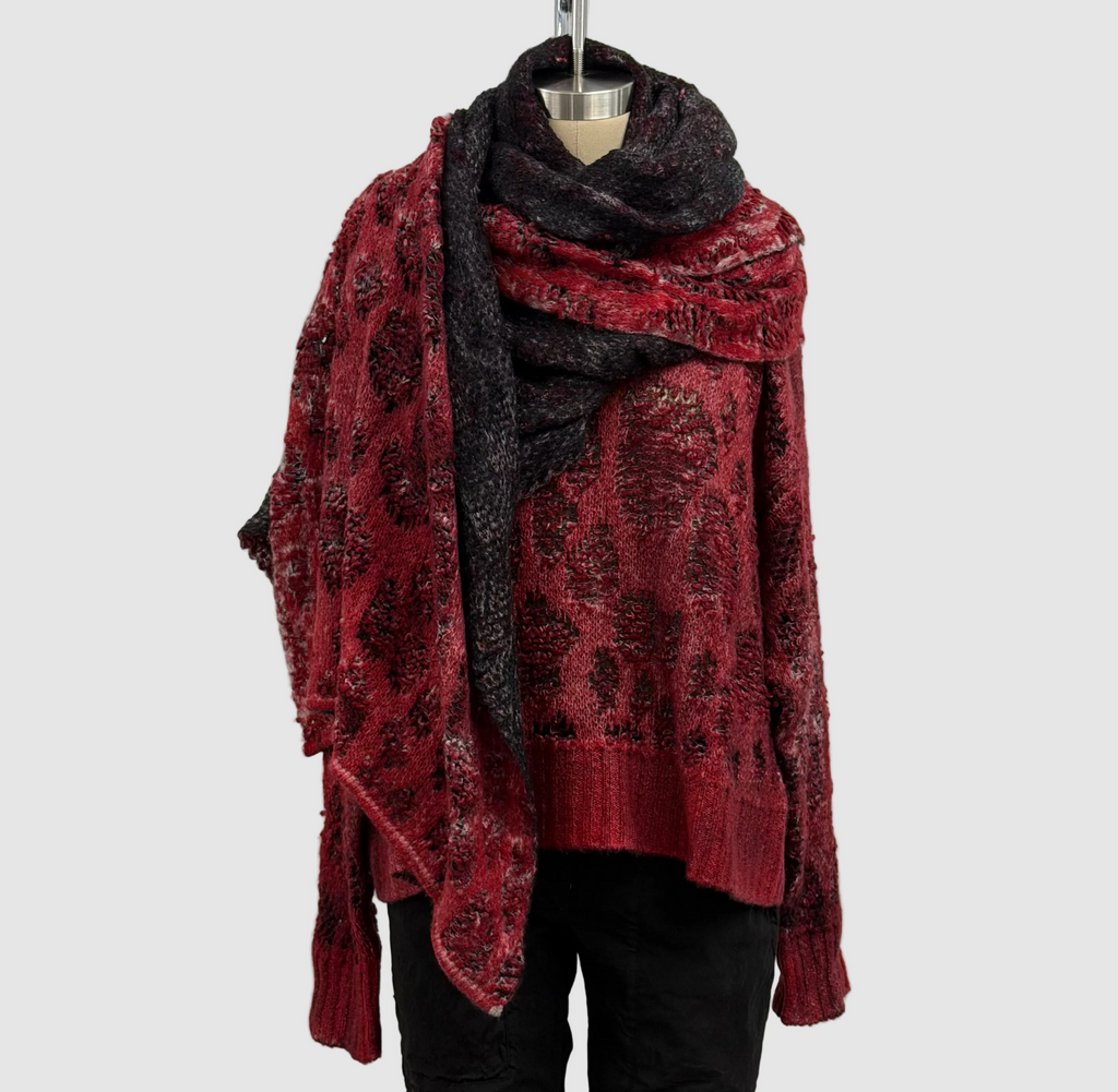 Avant Toi Hand-Painted Leopard Jacquard Effect Round Neck Pullover in N/Tibet