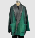 Avant Toi Hand-Painted Herringbone Shawled Jacket With Fringes in N/Menta