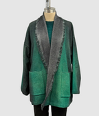 Avant Toi Hand-Painted Herringbone Shawled Jacket With Fringes in N/Menta