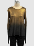 Avant Toi Laminated Ribbed Micromodal Round Neck Long Sleeve T-Shirt in Nero Lamina Bronzo