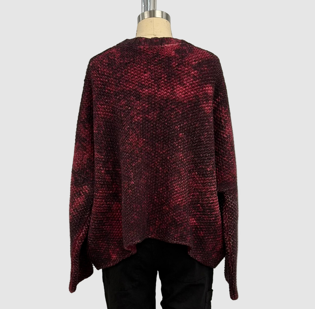 Avant Toi Salt Effect Moss Stitch Round Neck Pullover in Wine