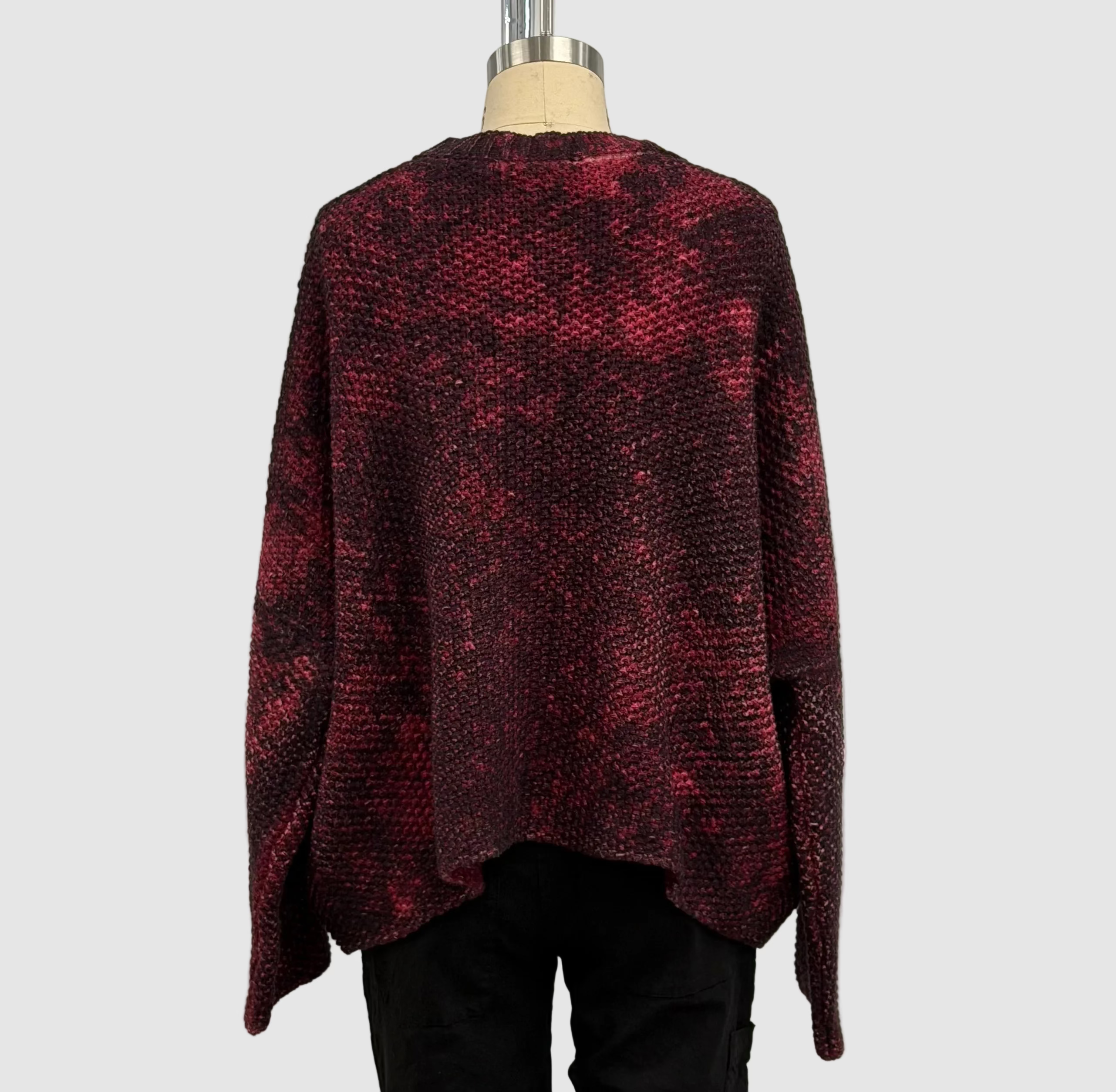 Avant Toi Salt Effect Moss Stitch Round Neck Pullover in Wine