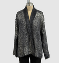 Avant Toi Hand-Painted Cashmere & Silk Furry Stitch Open Cardigan with Lamination in N/Blu Navy