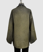 Avant Toi Hand-Painted Herringbone Shawled Jacket With Fringes in N/Moss