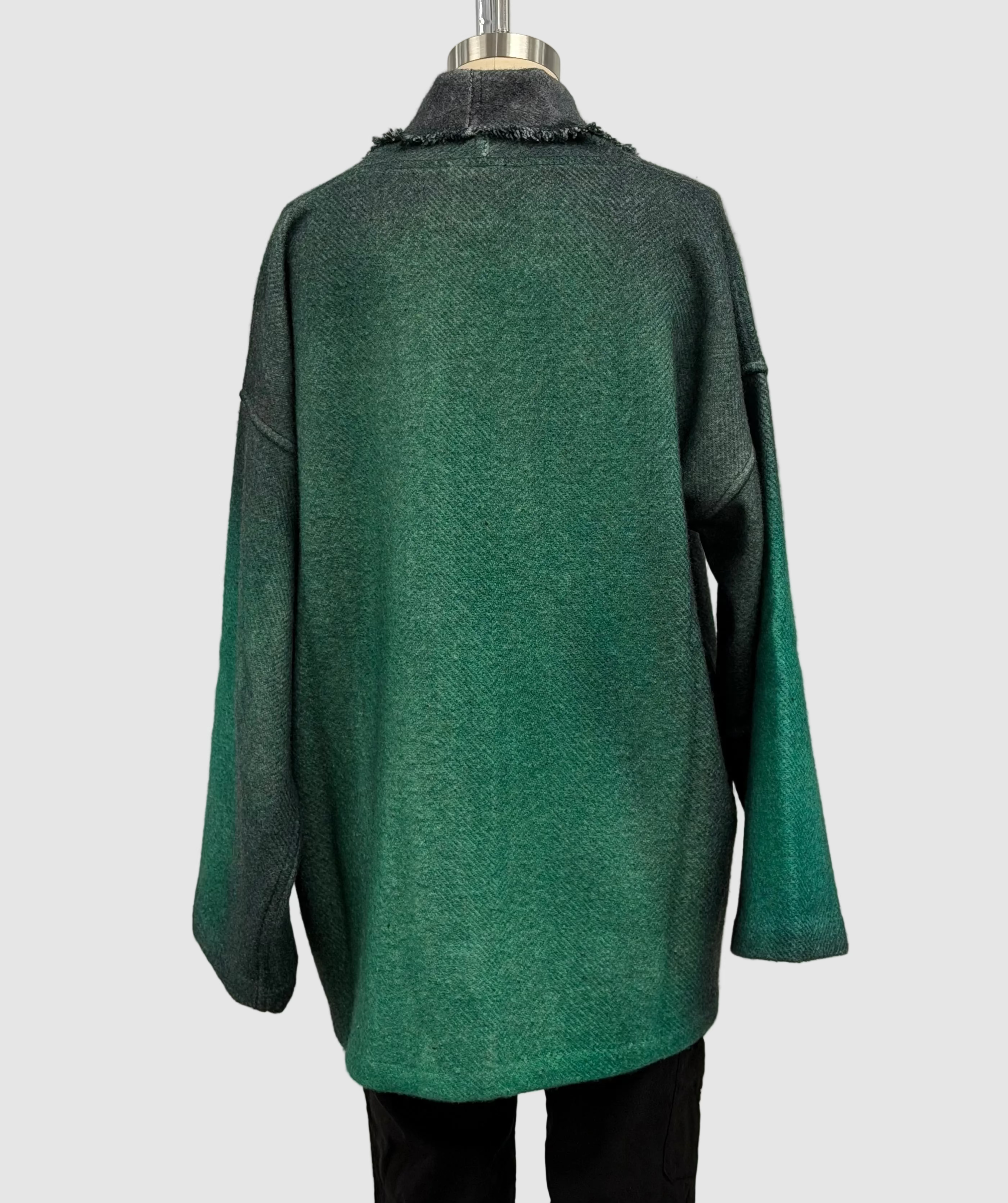 Avant Toi Hand-Painted Herringbone Shawled Jacket With Fringes in N/Menta