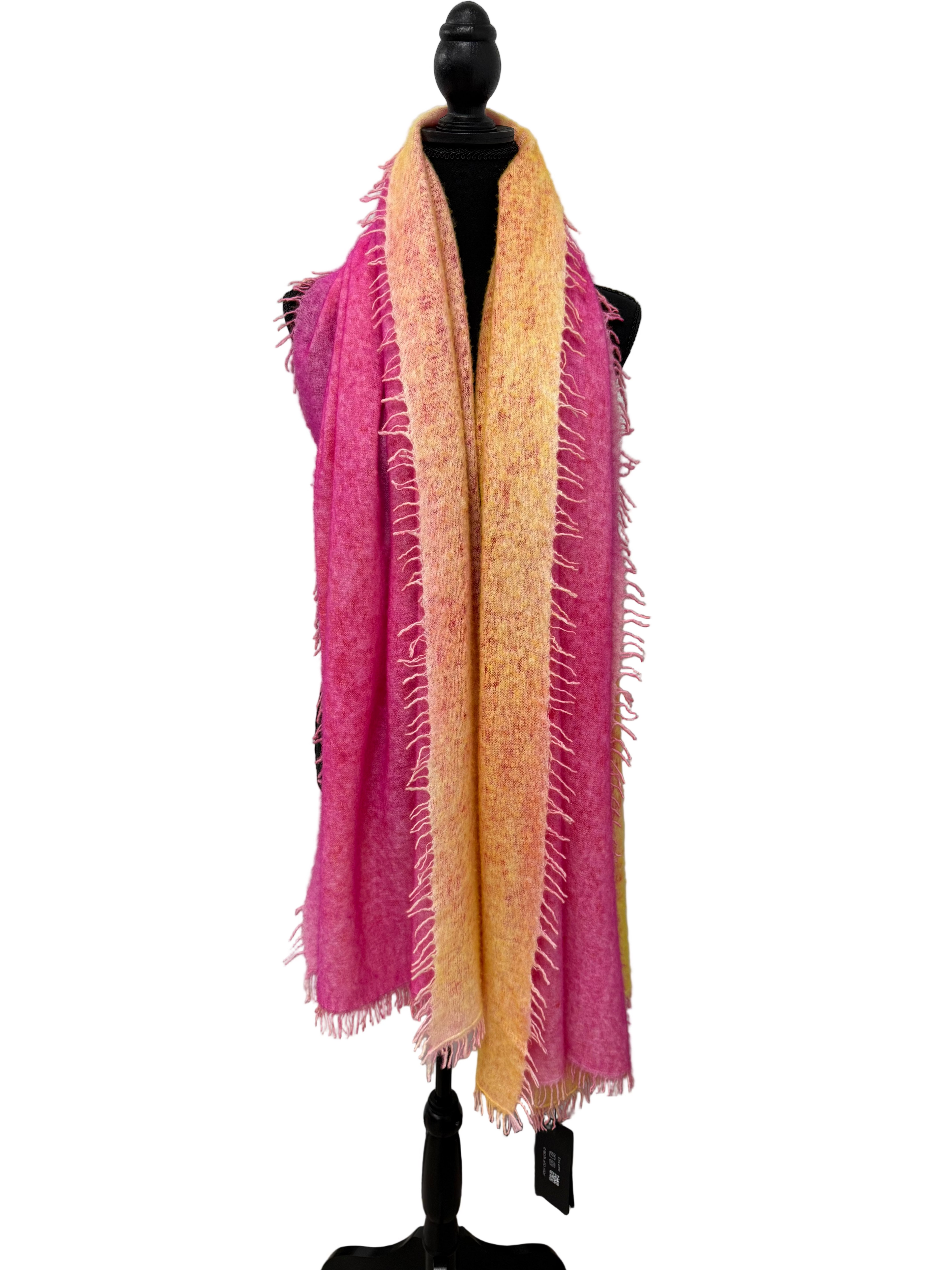 Avant Toi Bi-Color Cashmere Stola in Rosa Fluo/Giallo Fluo