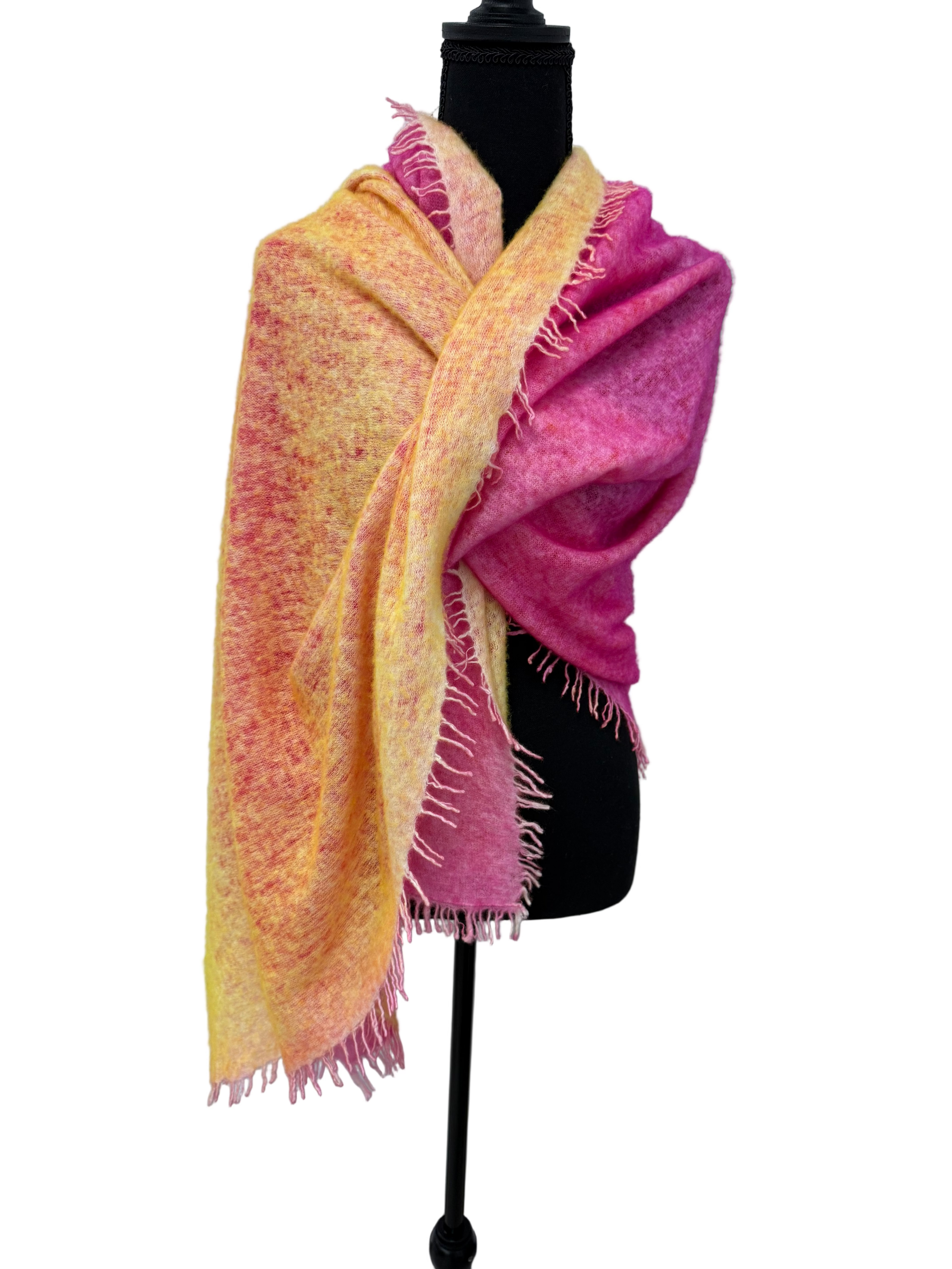 Avant Toi Bi-Color Cashmere Stola in Rosa Fluo/Giallo Fluo