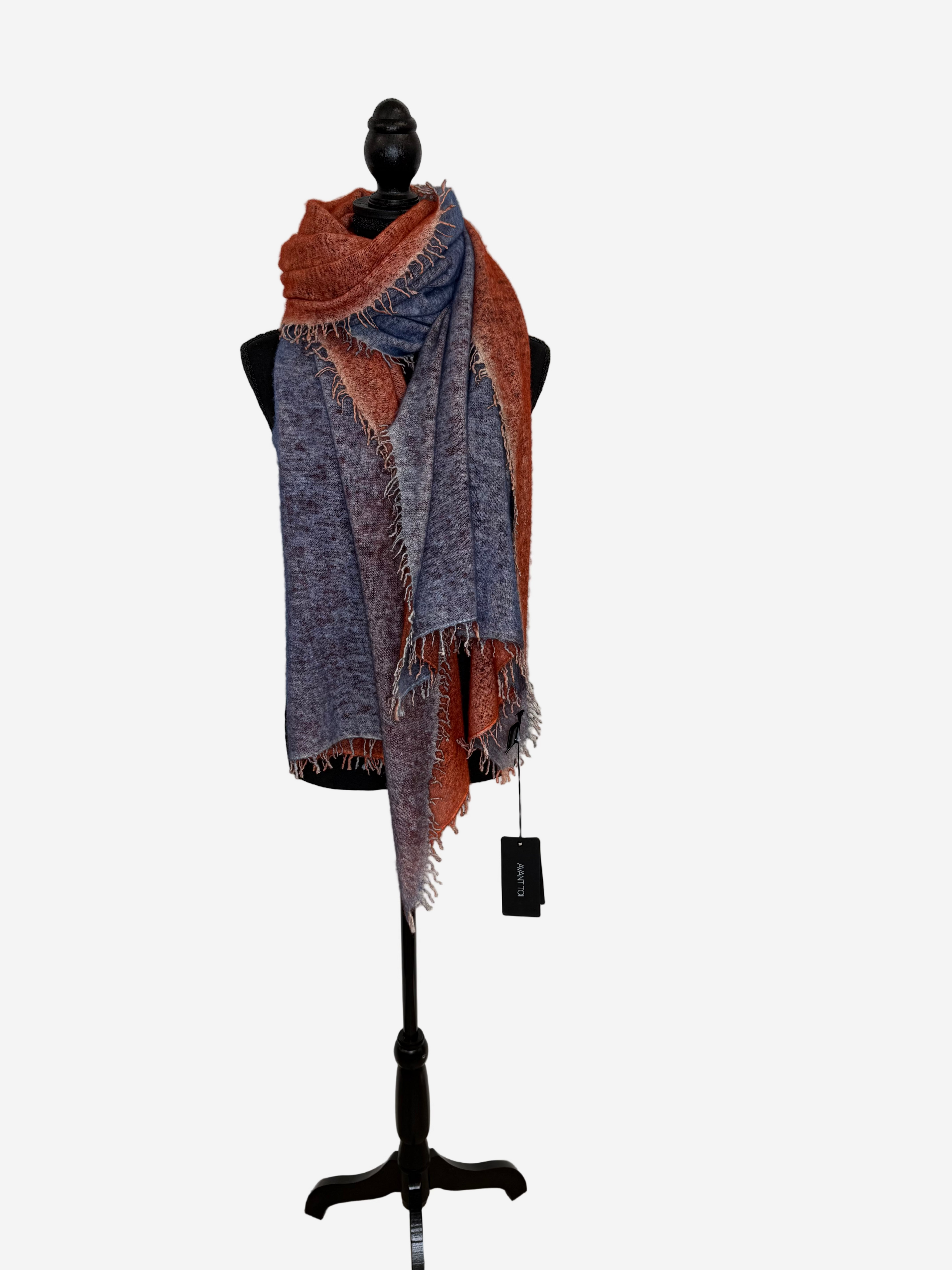 Avant Toi Bi-Color Cashmere Stola in Alchechengi/Genziana