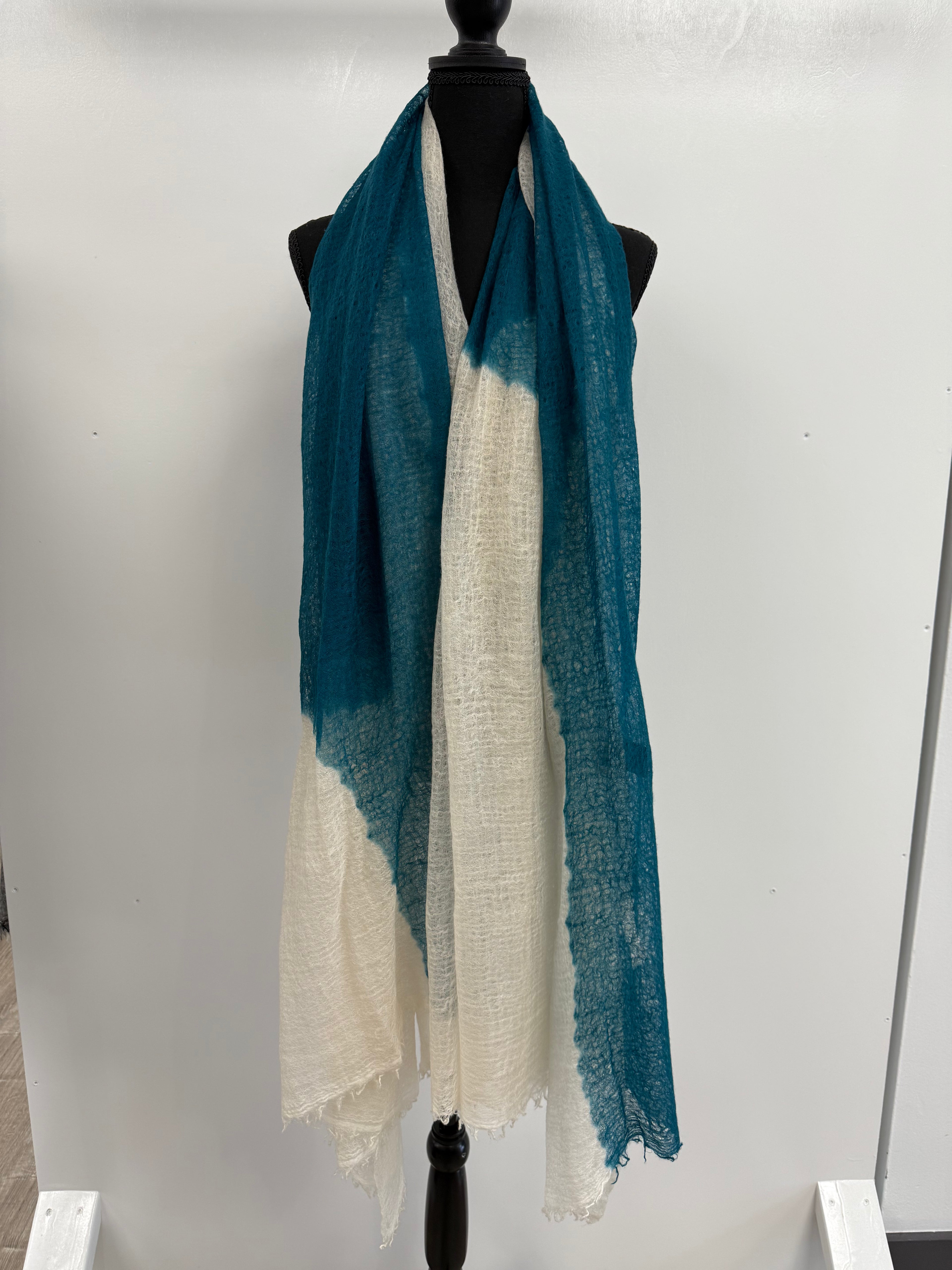 Featherweight Cashmere Shawl in Dark Teal/Sand