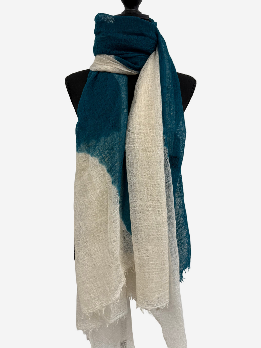 Featherweight Cashmere Shawl in Dark Teal/Sand