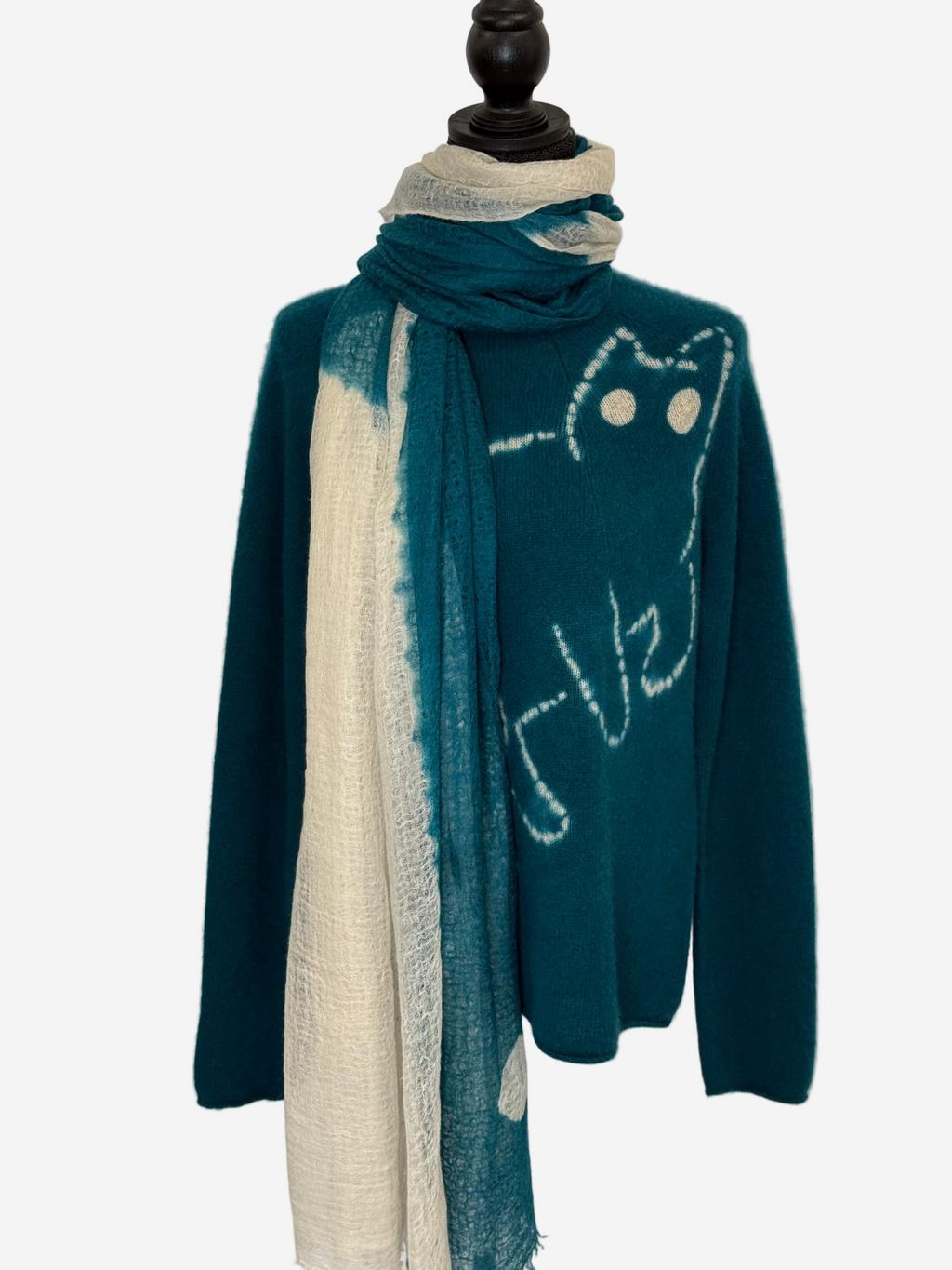 Featherweight Cashmere Shawl in Dark Teal/Sand