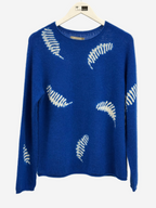 Cashmere Seamless Pullover Long in Royal Blue/Light Gray Feather