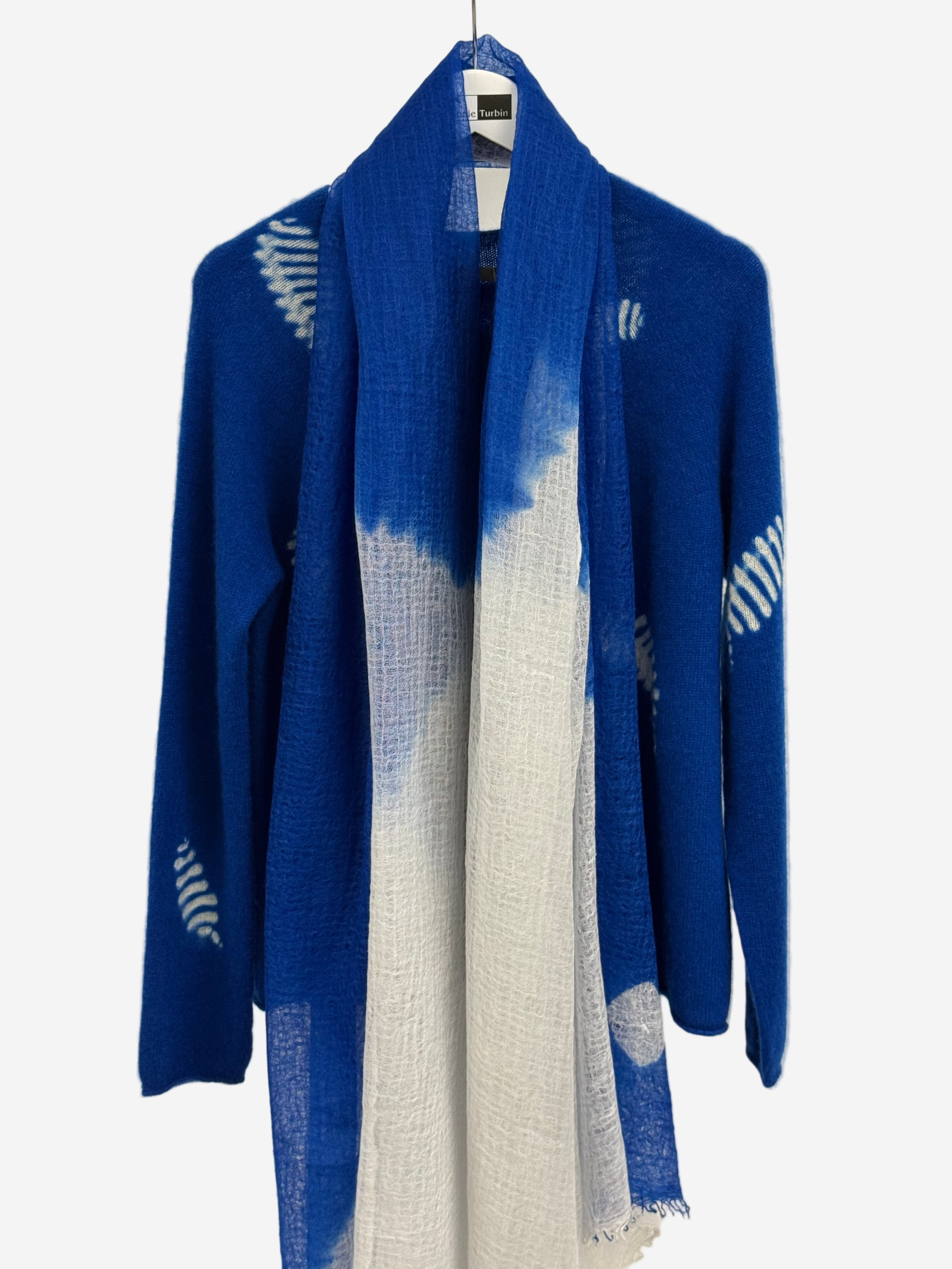 Featherweight Cashmere Shawl in Royal Blue/Light Gray